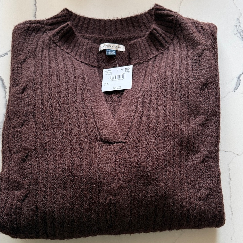 American Eagle Outfitters Women's V-Neck Chocolate Brown Sweater